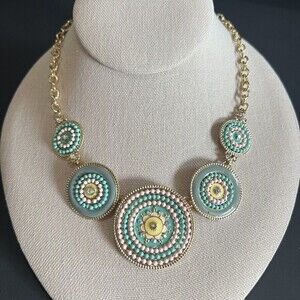 BIJOU BRIGITTE‎ Gold Tone Chain Rhinestone Necklace 17" + 2.5" Ext. Enameled